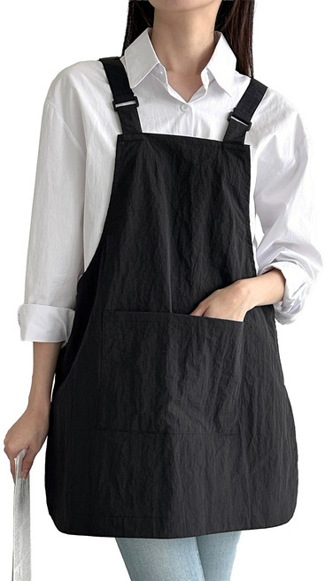 두리앤고 남녀공용 앞뒤 양면 카페 앞치마 방수, 블랙, 1개