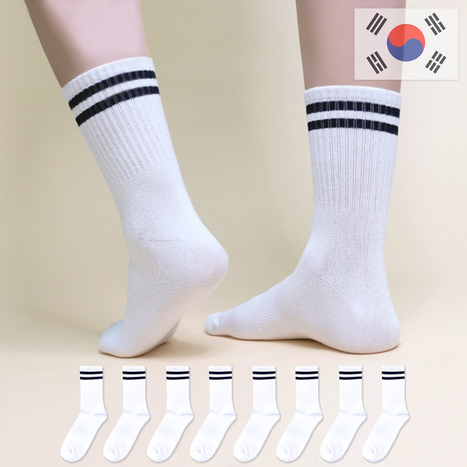 비바슈슈 남성용 스포티보이 장목 양말 스트라이프 8켤레