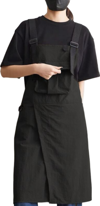 루베토 세련되고 편안한 앞트임 앞치마, 1개, 블랙