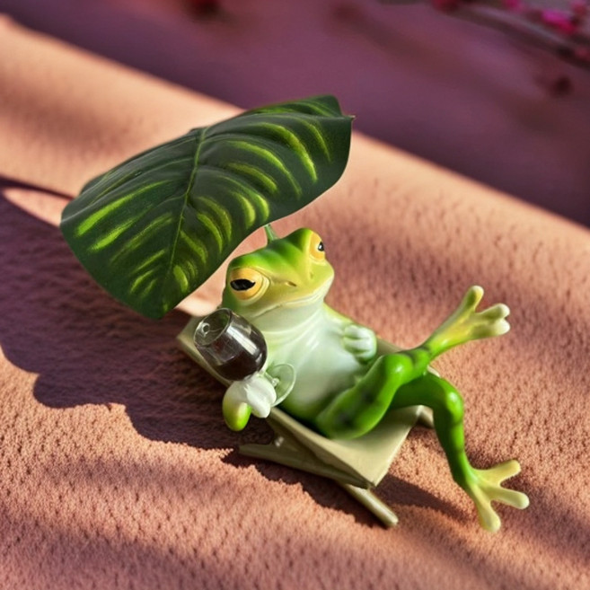귀여운 햇볕 쬐는 개구리 장식품 장식품 어항 경관 장식, 흔들의자 위의 개구리