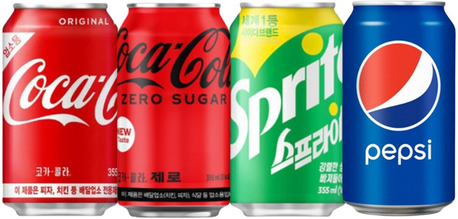 뚱캔 4종 혼합 업소용 코카콜라+코카콜라 제로+펩시+펩시 제로 355ml 총24캔 세트