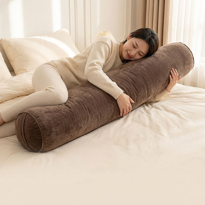 BIKASU 초대형 다용도 인체공학 바디필로우 커버분리가능 일자형 피그먼트 긴 베개, 브라운