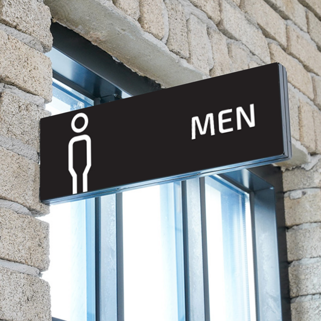 DND 돌출 TOILET 화장실 안내판, 블랙, 남자 화장실