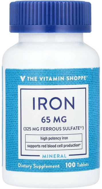 The Vitamin Shoppe Iron 65 mg 100 Tablets, The Vitamin Shoppe, Iron, 65 m, 1개 - 쿠팡