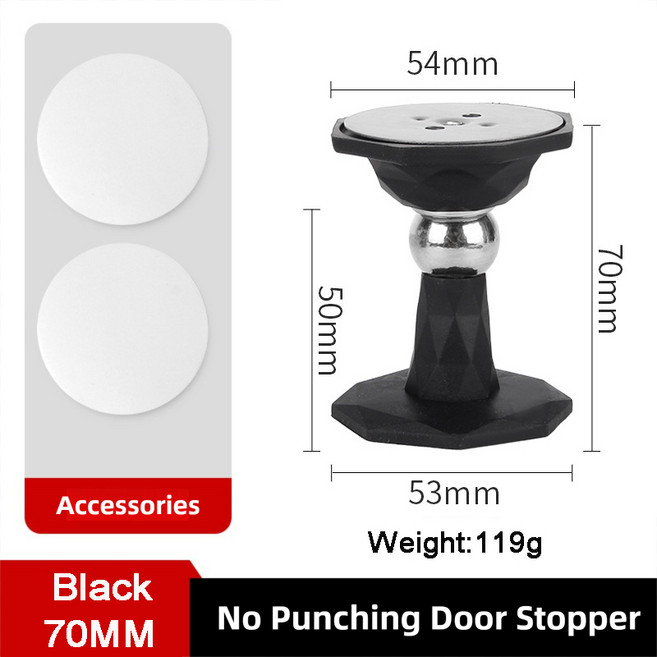 새로운 펀칭 도어 흡입 방지 충돌 실리콘 스톱퍼 욕실 강력한 자기 자동 스티커 홀더, 09 B Black 70MM