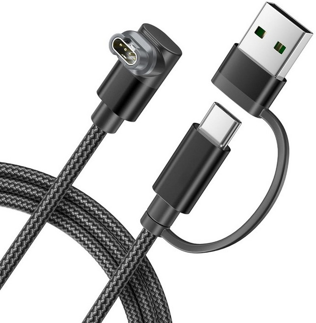 이트라맥스 2-in-1 가민 워치 4FT 1팩 USB C 충전 케이블 페닉스 8 E 7 7X 7S 6 솔라용 전원 코드 포러너 970 965 955 945 570 265 255, 4FT/1.2M, Black, 1개