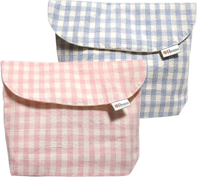 화모 클래식체크 방수기저귀파우치 2종세트, 가로형2개, 핑크, 블루