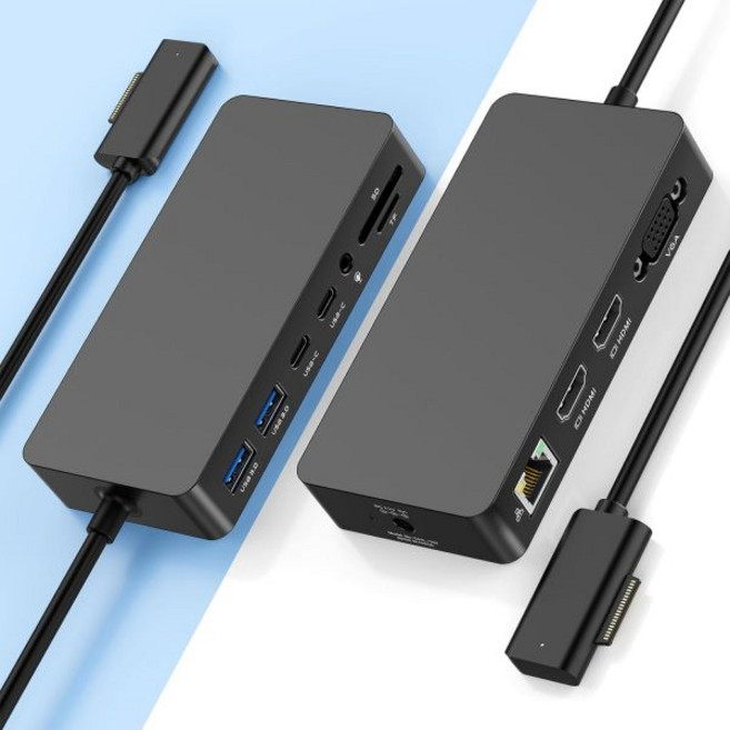 전원 어댑터가 있는 서피스 도킹 스테이션 12-in-1 독 트리플 디스플레이 4K HDMI 및 VGA 이더넷 USB 허브 프로/노트북용 SD/TF 카드 리더기