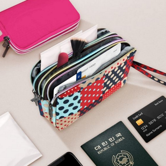 멀티 파우치 여성용 3단 생활 지퍼 파우치 수납 미니 방수 여행용 다용도 클러치 여행 정리 지갑 통장
