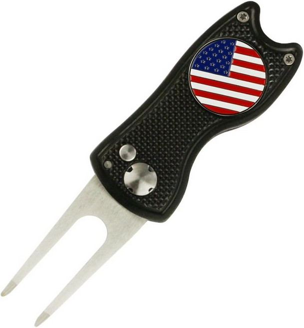 골프 볼 마커가 있는 PINMEI 접이식 디봇 수리 도구, Black-USA Flag