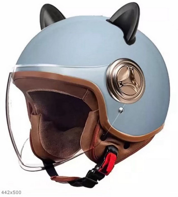 JIEYI 復古頭盔 四季通用電動車摩托車安全帽, 801新國標A類3C認證【曼妮灰】-長鏡+黑色兔耳朵