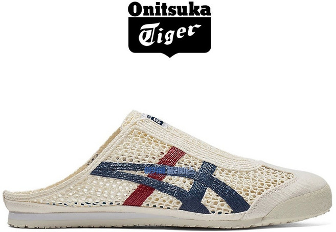 오니츠카타이거 멕시코 66 사봇 남녀 공용 뮬 슬립온 크림 마코 블루 1183C123.100