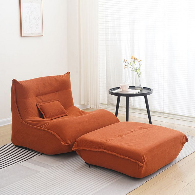 懶人沙發 可躺可睡單人休閒沙發, 1個, 焦糖色+腳踏-燈芯絨【整體高彈海綿】升級款