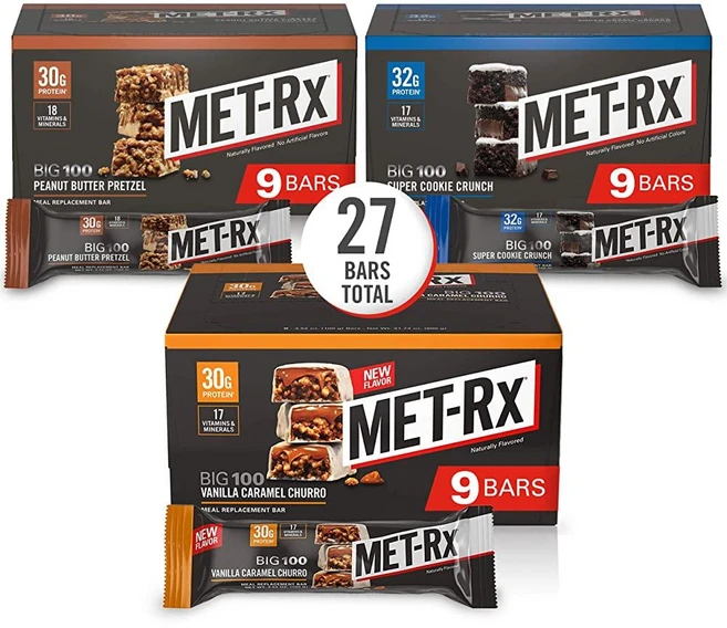 MET-Rx Big 100 그래놀라 단백질 바 식사 대용 바 단백질 28g 초콜릿 칩 9개 팩, 27 Count - 쿠팡