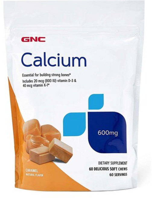 GNC 칼슘 카라멜 600mg 60정 씹어먹는 츄잉 젤리 츄어블 Calcium, 1개