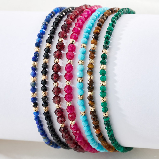 루니아 다이아컷팅 금볼 루비 호안석 천연스톤 비즈팔찌 14k 팔찌