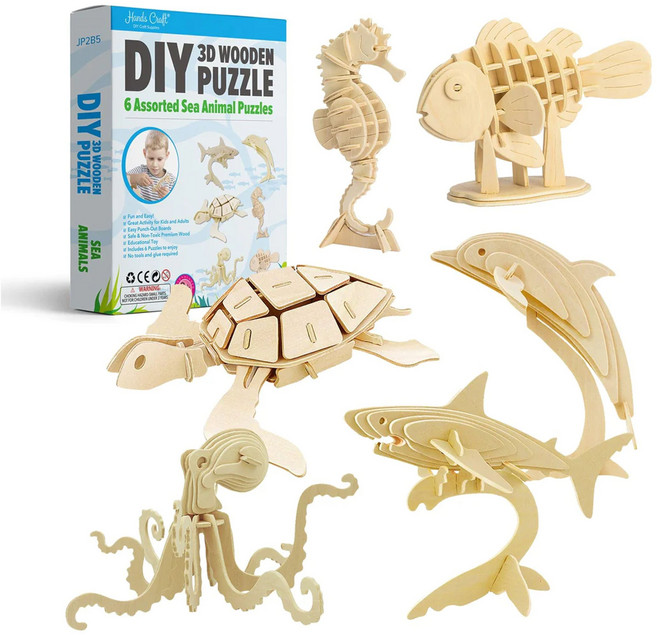 [KC어린이 안전인증 완료] 핸즈크라프트 3D 클래식 나무 퍼즐 바다 동물 친구들, 1개