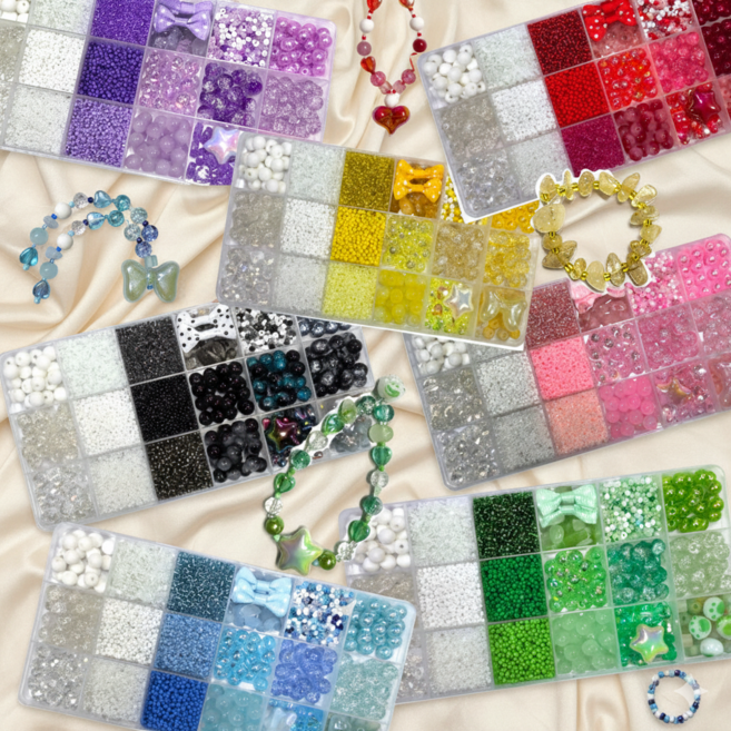 체리아트 DIY 비즈세트 7컬러 키링 팔찌 목걸이 만들기, 하늘, 1개