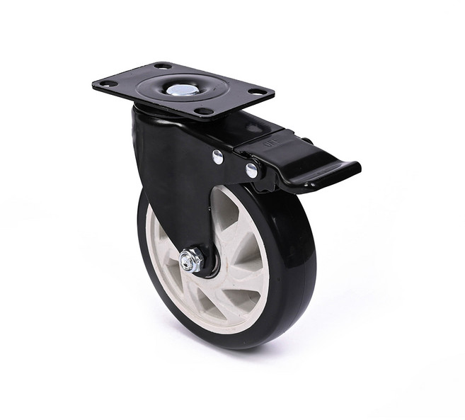 플레이트 타입 바퀴 3 4 5 인치 교체 대차 카트 가구 의자, 1개, 3인치 풋브레이크 폴리우레탄 블랙