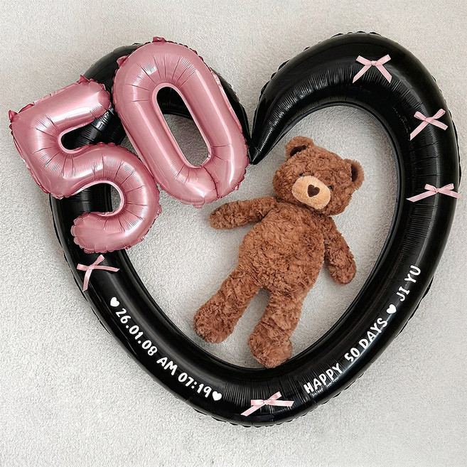 로나파티 50일 셀프 촬영 레터링 숫자 풍선 하트 아기 기념일 소품 용품, 블랙 하트+핑크