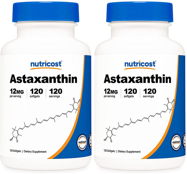 Nutricost Astaxanthin 뉴트리코스트 아스타잔틴 12mg 120소프트젤 2팩, 120정, 2개