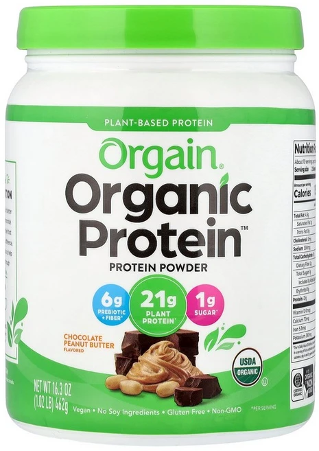 Orgain Organic Protein™ 분말 식물성 초콜릿 땅콩버터 (1.02lbs), 462g, 1개 - 쿠팡