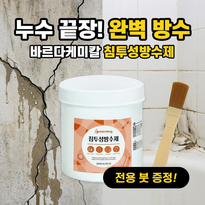 바르다케미칼 침투형 바르는 방수제 옥상 욕실 외벽 투명 발수, 1통, 300g