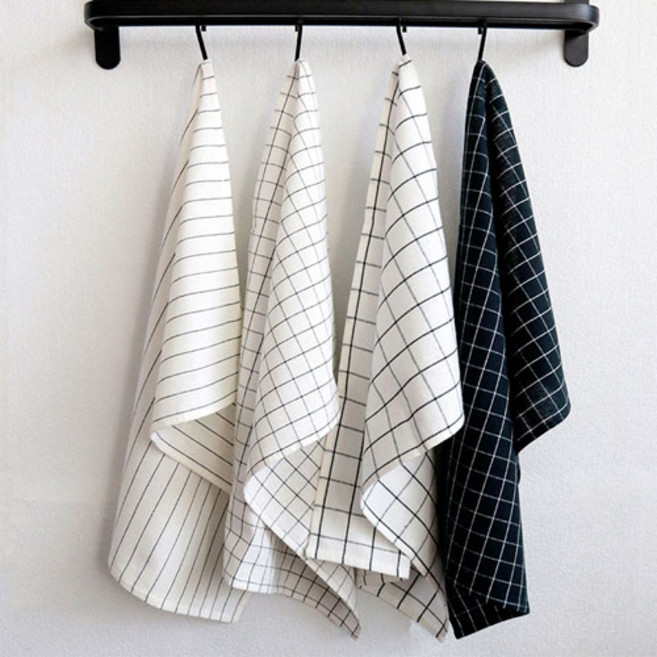 티큐 스트라이프 주방 카페 순면 북유럽 감성 인테리어 린넨 다용도 핸드 타올 4종 세트 P022S, 1세트