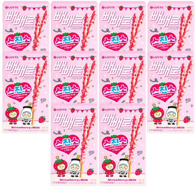 스친소 빼빼로 스트로베리 밀크, 37g, 10개