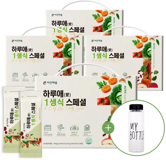 자연채움 하루애 1생식 스페셜 28포(4주분) + 마이보틀 500mL, 30g, 4박스 - 쿠팡