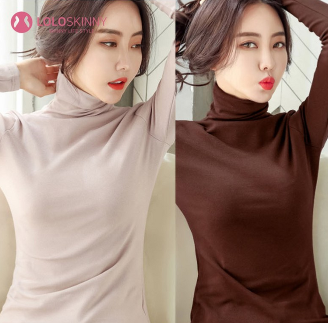 1+1 로로스키니 여성 기모 터틀넥 폴라 니트 티 목 카라