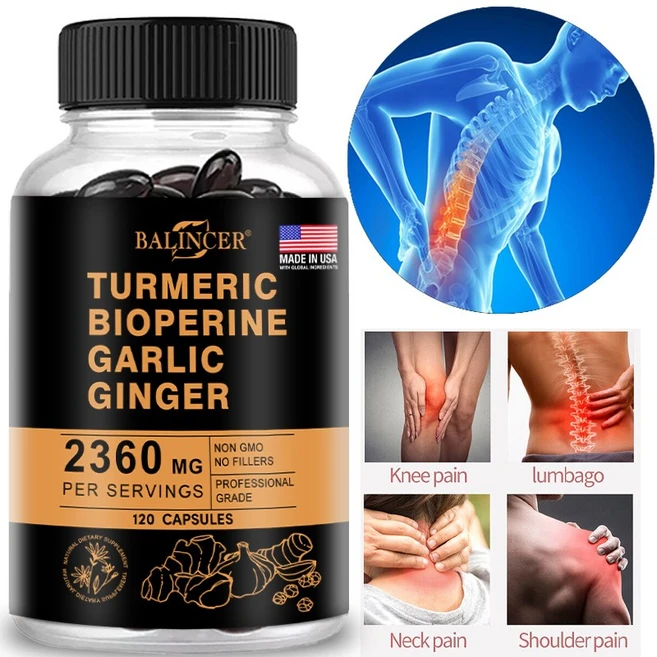 피페린 함유 4-in-1 커큐민 2360mg(120캡슐) | 95% 커큐미노이드 생강 뿌리 마늘 알약 후추 | 건강 염증 지원 관절통 심장 건강 |, 60캡슐, 60정, 1개 - 쿠팡