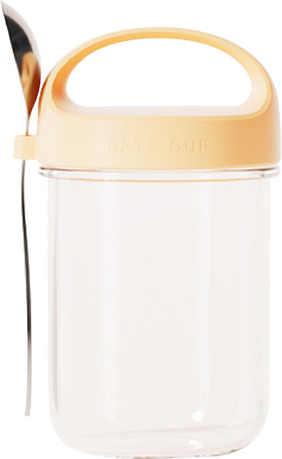 燕麥罐 梅森杯 玻璃密封罐, 黃色430ML【送湯匙】, 1個