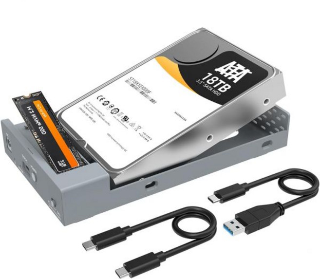 MAIWO 외장 하드 드라이브 케이스 25인치35인치 SATA SSD HDD용 USB31 타입-C to 어댑터 10Gbps 속도와 UASP 지원 최대 24TB 용량 3배 허브, M.2 NVMe/SATA+2.5/3.5" SATA En, 1개