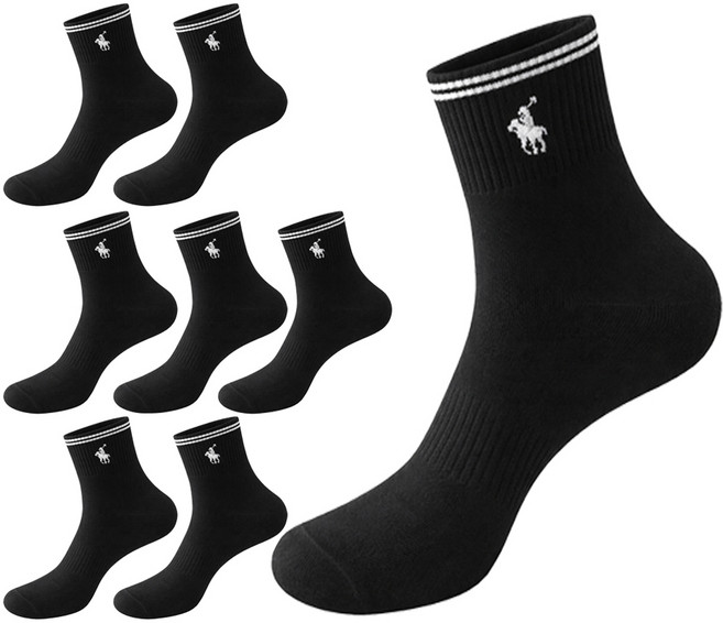 마상격구 남성 국산 스포츠 커버 중목 양말, 블랙, 8개