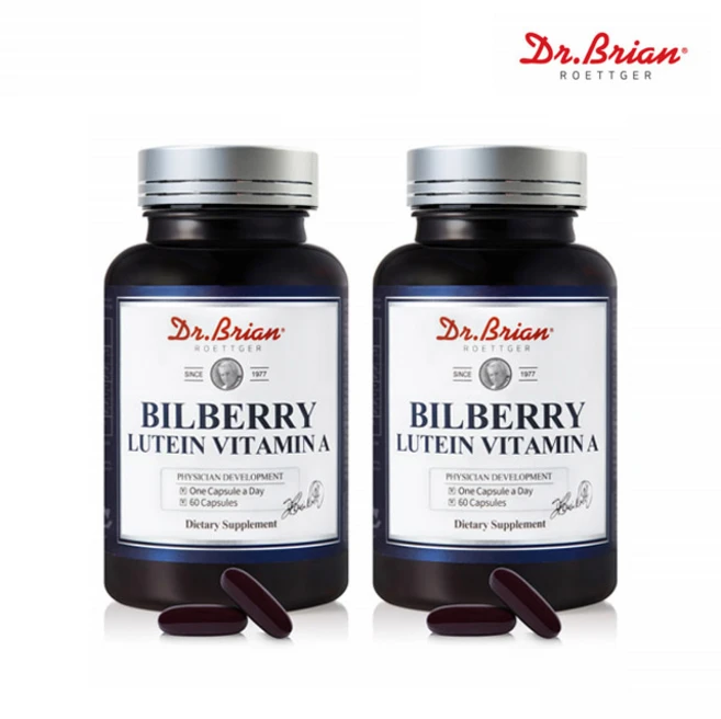 닥터브라이언 빌베리루테인 눈건강 약국 아이 루테인 비타민A 눈영양제 2통, 60정, 2개 - 쿠팡