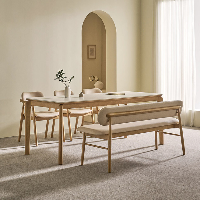 쏠앤까사 우디 고무나무 원목 포세린 세라믹 식탁세트 4인용 6인용 1400 1600 1900, 1400-4인 벤치형 (벤치1+의자2)