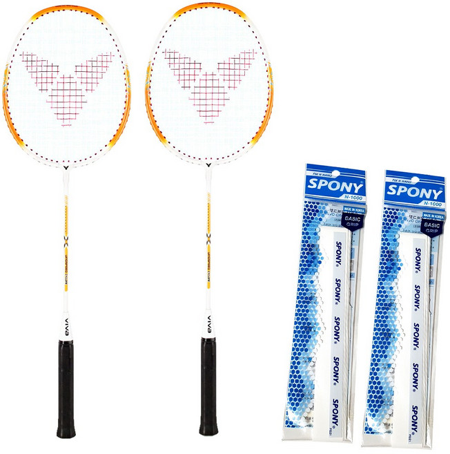 비바 윈드스피드 싸이클론 배드민턴라켓/풀커버 세트 SPONY 화이트 그립2개 포함, 1세트
