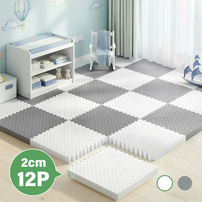 Soolink 스펀지 바닥 매트 두꺼운 층간소음 퍼즐매트 12P 거실 베란다 냉기차단 2cm, 12개, 화이트