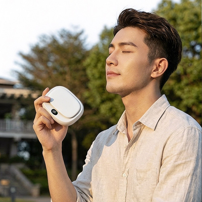 목걸이 홀터 선풍기 야외 공연장 휴대용 허리걸이 선풍기 핸드형 고속 휴대용 소형 선풍기 5단 풍속 조절, 화이트, 7334