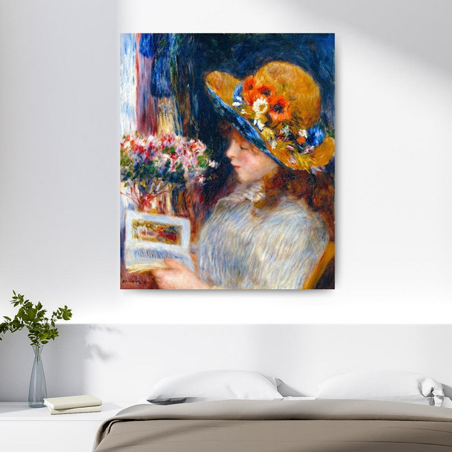 피에르 오귀스트 르누아르 그림 책 읽는 소녀 세계 명화 인테리어 바로크 플레인 액자 56x64cm, 바로크 플레인 골드 액자