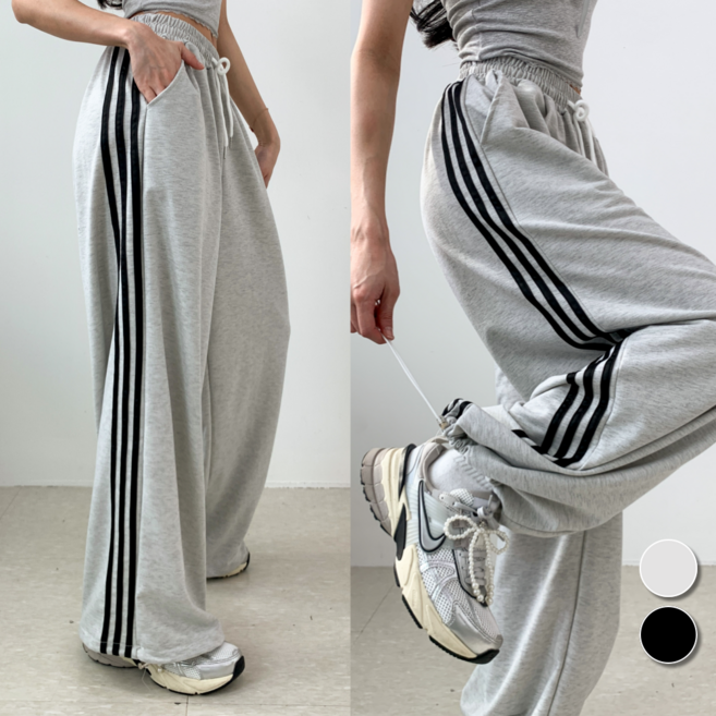 핏몬 여성 밴딩 삼선 와이드 팬츠 조거 트레이닝 바지