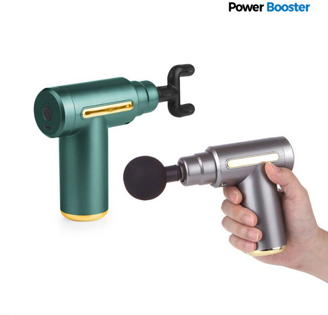 [KC인증/1+1]파워부스터 초강력 미니 마사지건 PB-50 저소음 모터 4종교체헤드 하드 보관케이스, 그레이+그레이