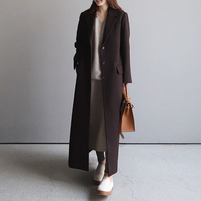 맥시 롱 코트 여성 겨울 햅번 스타일 모직 무릎 높이 슈퍼 발목