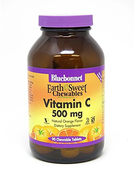블루보넷 어쓰 스위트 비타민 C 500mg 내추럴 오렌지 츄어블 타블렛 글루텐 프리 비건, 1개, 90정 - 쿠팡