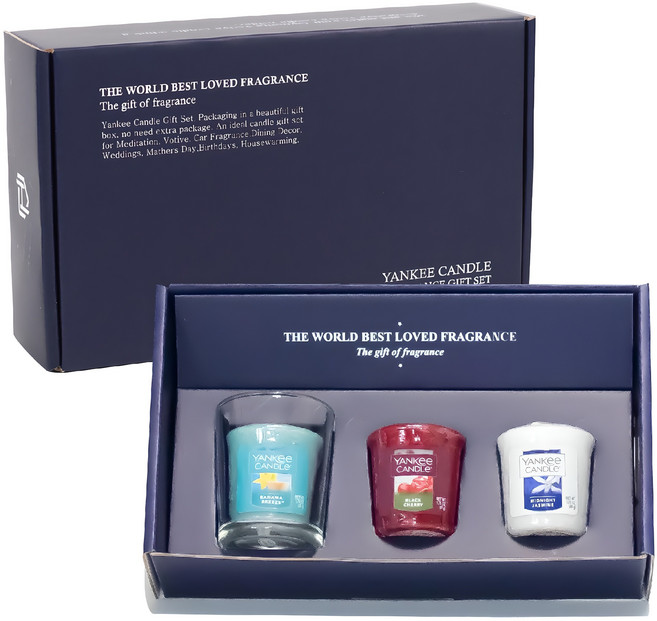 양키캔들 보티브 3종 + 유리홀더 선물세트, 랜덤 발송, 혼합색상