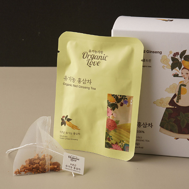 홍삼차 6년근 유기농 인삼차 티백 건강 부모님 선물, 8개, 1.5g