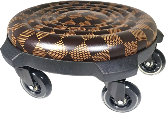 옐로구르미 무빙 앉은뱅이 작업 의자 좌식 우레탄 베어링 바퀴 5개, 체크브라운