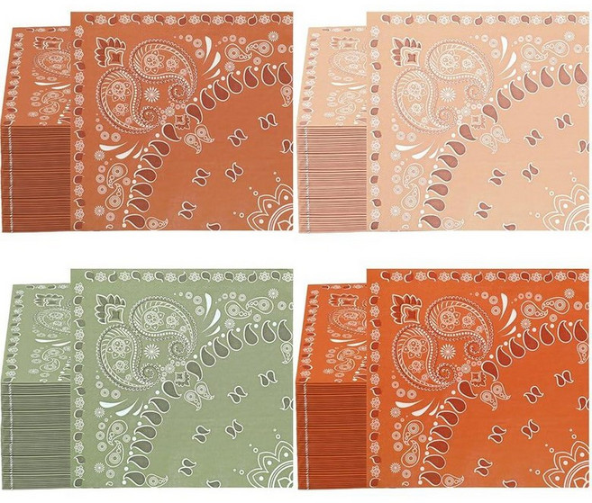 Teling 200 Pcs Western Bandana Napkins 2 Ply Paper Bulk Disposable Paisley 프린팅디자인 Cocktail Napkin, Brown Green