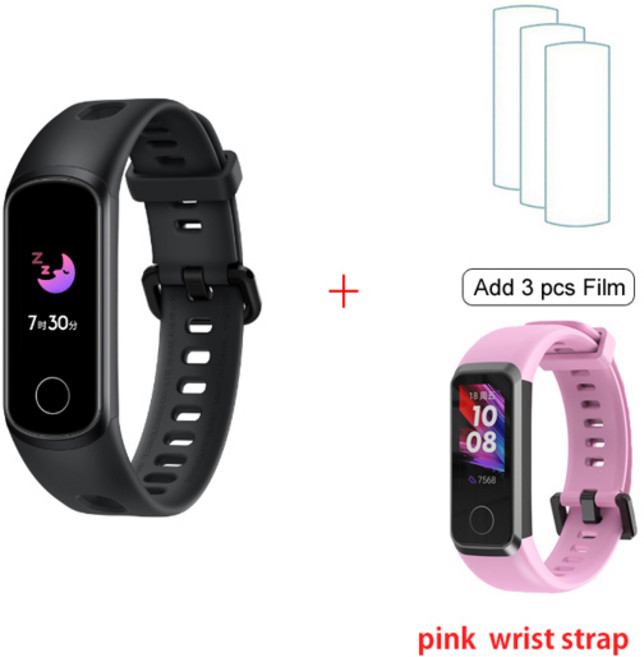 Original Honor Band 5i 스마트 팔찌 명예 스마트 워치 수면 수영 스포츠 트래커 SpO2 Blood Oxygen for xiaomi, 블랙 추가 필름 핑크, 블랙 추가 필름 핑크